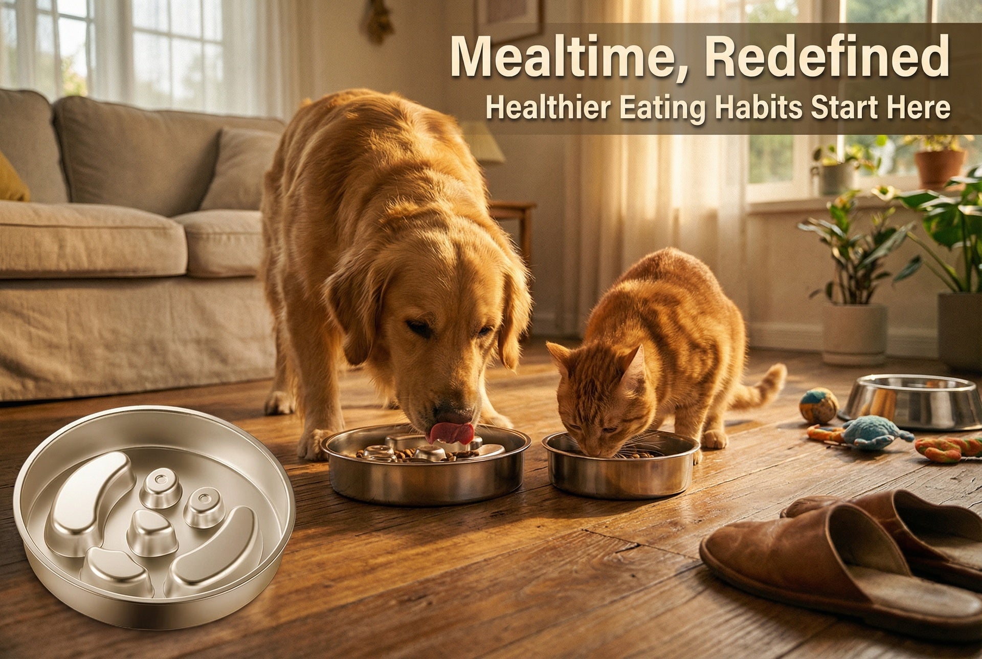 MUERIS 2-in-1 Stainless Steel Slow Feeder Bowl